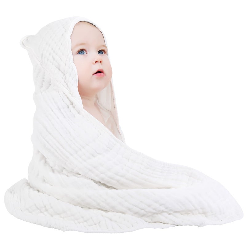 Yoofoss Hooded Baby Towels for Newborn 100% Muslin Cotton Baby Bath Towel with Hood for Babies, Infant, Toddler and Kids, Large 32x32Inch, Soft and Absorbent Newborn Essential - Image 1