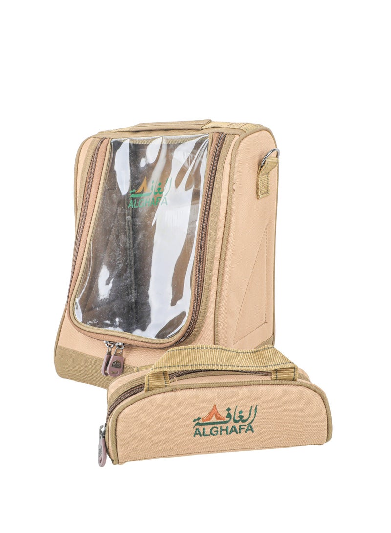 ALGHAFA Alghafa, Thermos bag with cup holder, for trips, camping, kaki color, small size 23*17*31.5 cm  - Image 1