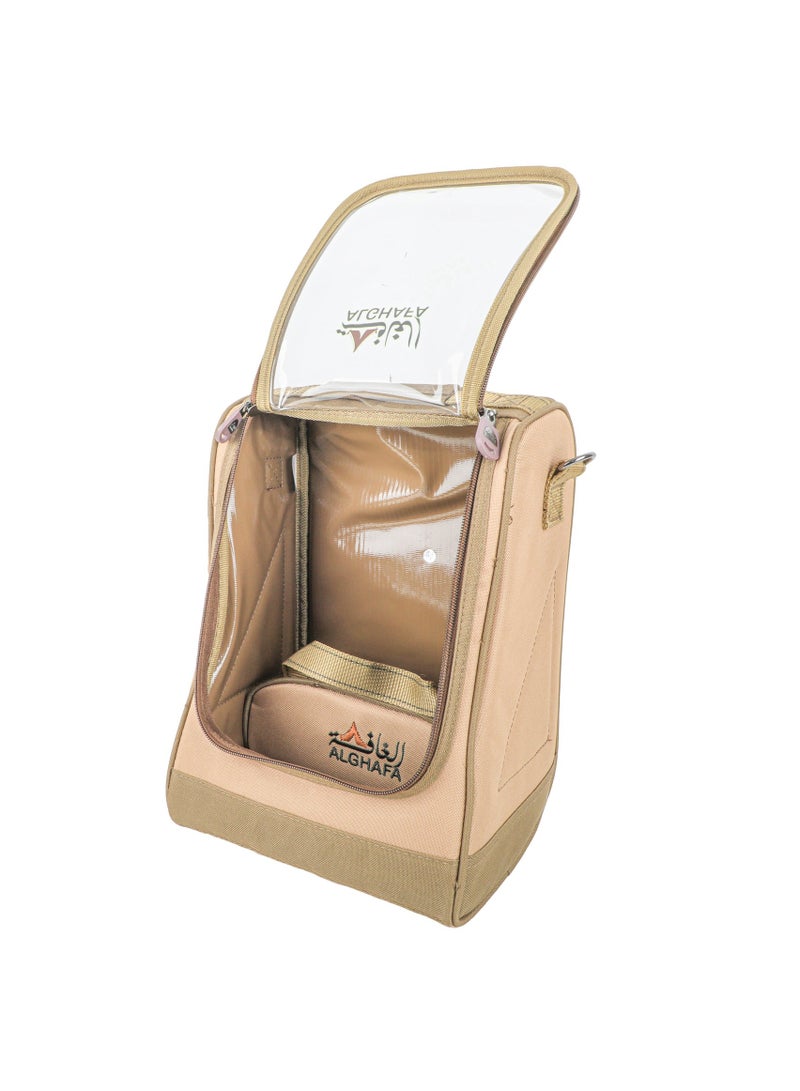 ALGHAFA Alghafa, Thermos bag with cup holder, for trips, camping, kaki color, small size 23*17*31.5 cm  - Image 2
