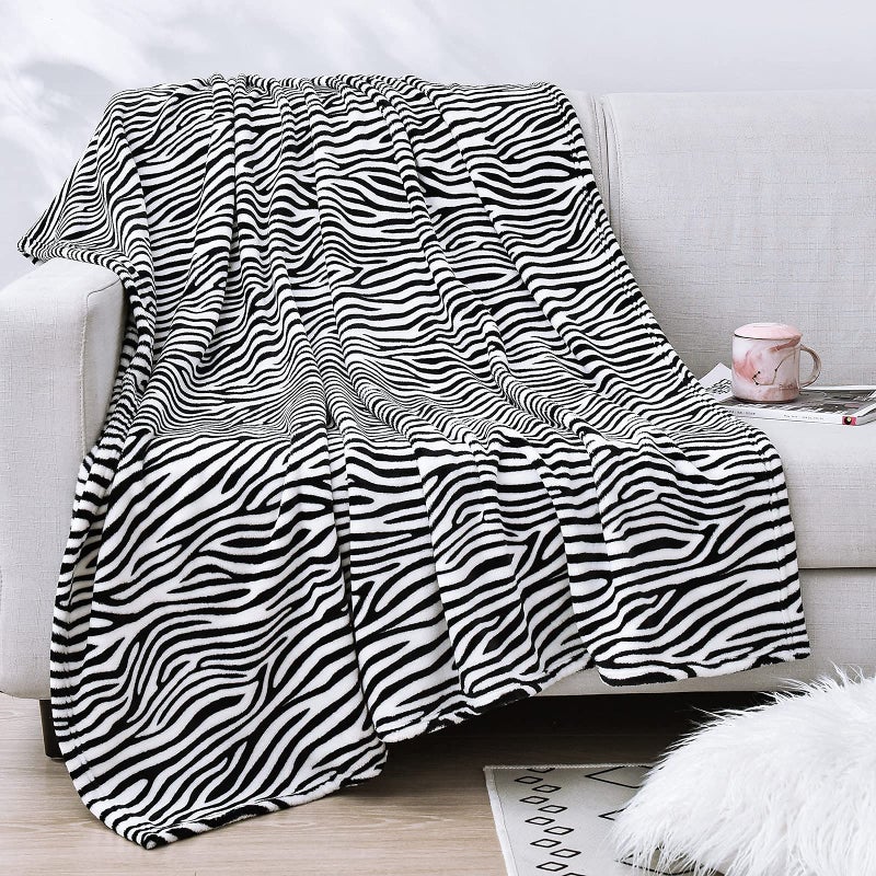 Vessia Zebra Printed Throw Blanket for Couch Bed Sofa  Soft Cozy Black and White Zebra Pattern Throw Blanket for Kids Adults Women  Comfy Animal Flannel Fleece Blanket for All Season Decor - Image 1