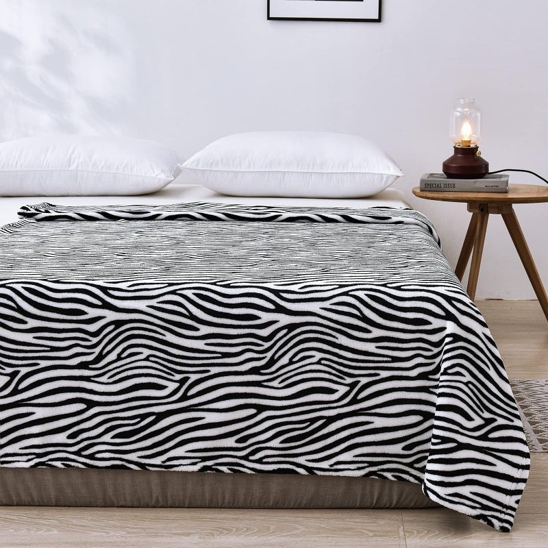 Vessia Zebra Printed Throw Blanket for Couch Bed Sofa  Soft Cozy Black and White Zebra Pattern Throw Blanket for Kids Adults Women  Comfy Animal Flannel Fleece Blanket for All Season Decor - Image 4