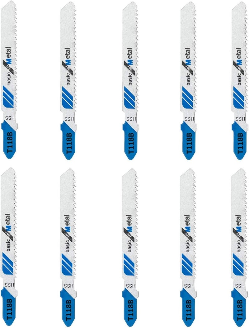 TAROSE 10-Piece T118B 3 Inch 12 TPI Assorted T-Shank Jig Saw Blades Set for Cutting Metal - Image 1