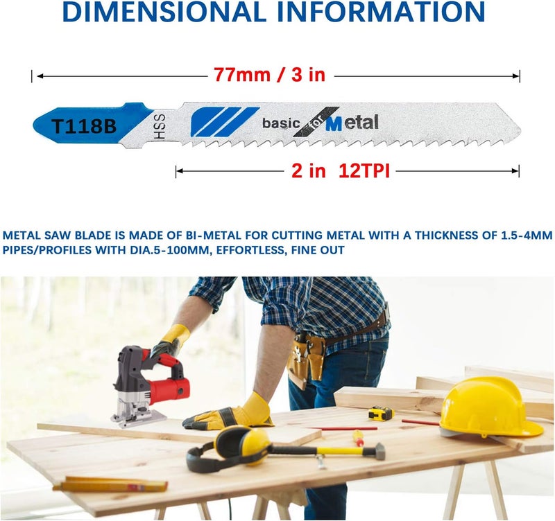 TAROSE 10-Piece T118B 3 Inch 12 TPI Assorted T-Shank Jig Saw Blades Set for Cutting Metal - Image 3