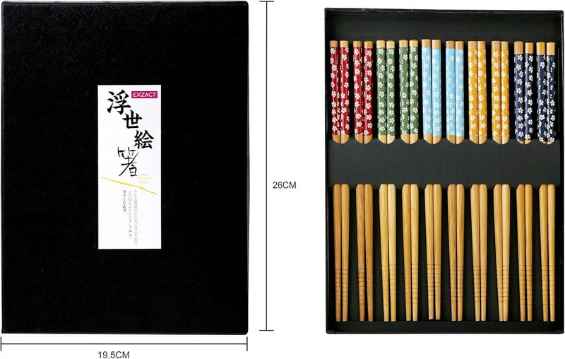 Exzact 10 Pairs Natural Bamboo Chopsticks Reusable Chopsticks Set - Image 2