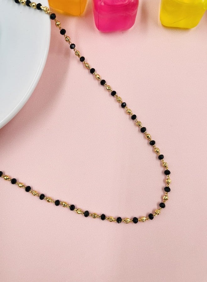 JHB Women Traditional Black Bead Chain and Gold Plated Neck Chain for Women & Girls Wedding, Engagement and Anniversary (Black and Golden) - Image 2