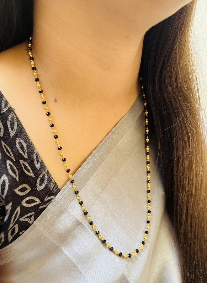 JHB Women Traditional Black Bead Chain and Gold Plated Neck Chain for Women & Girls Wedding, Engagement and Anniversary (Black and Golden) - Image 3