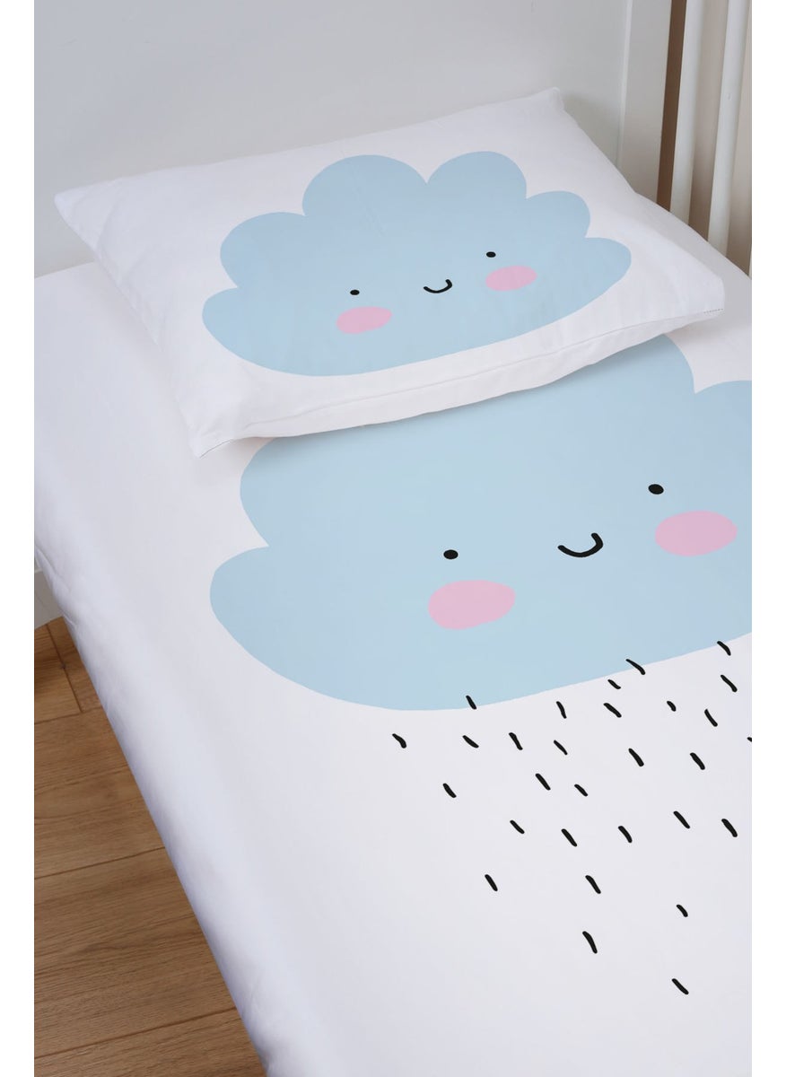 Tuğba Kuğu - Fitted Sheet Set (70X130+15) - Pure Baby Series - Rainy Blue Cloud - Image 1