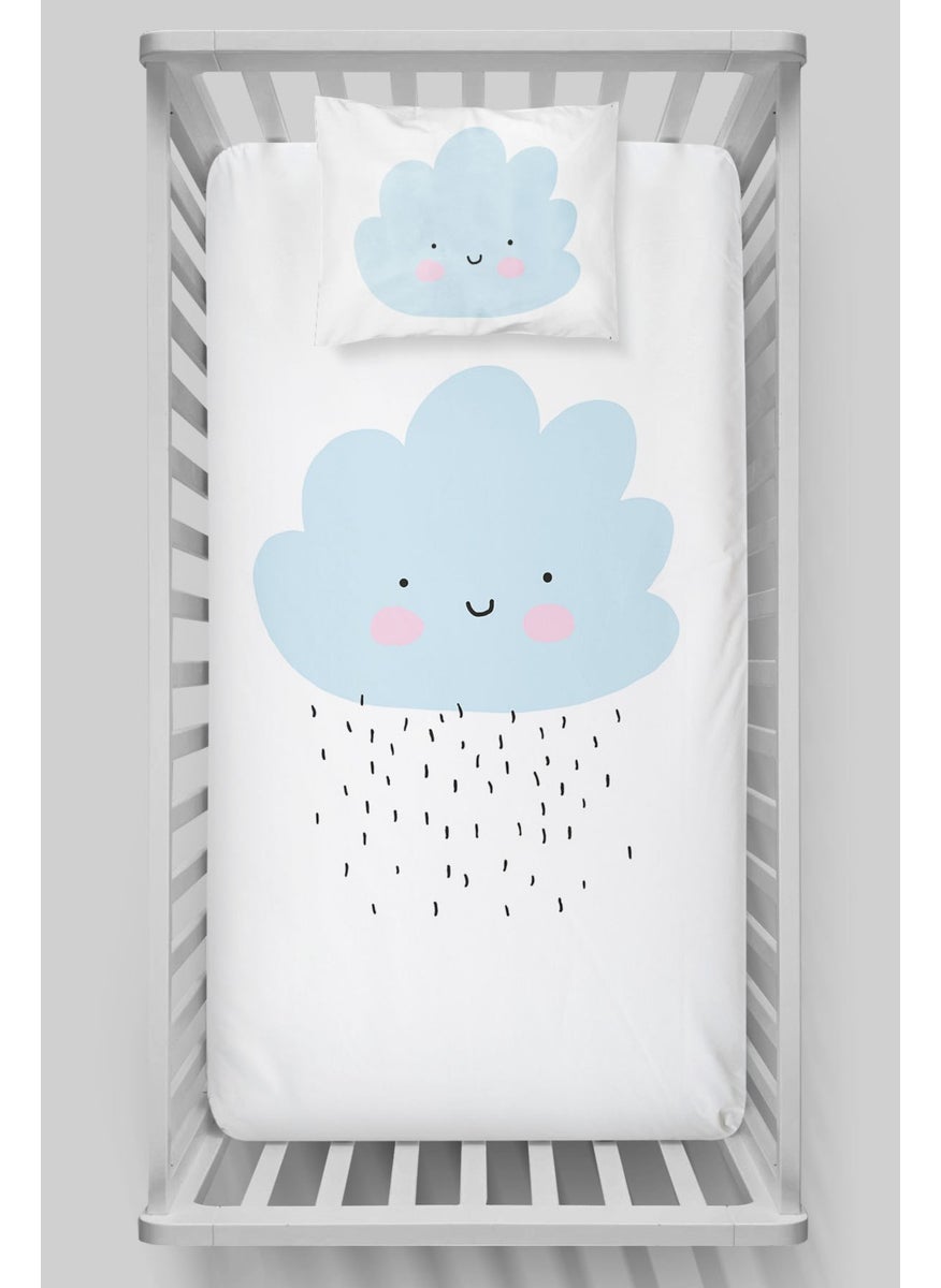 Tuğba Kuğu - Fitted Sheet Set (70X130+15) - Pure Baby Series - Rainy Blue Cloud - Image 1