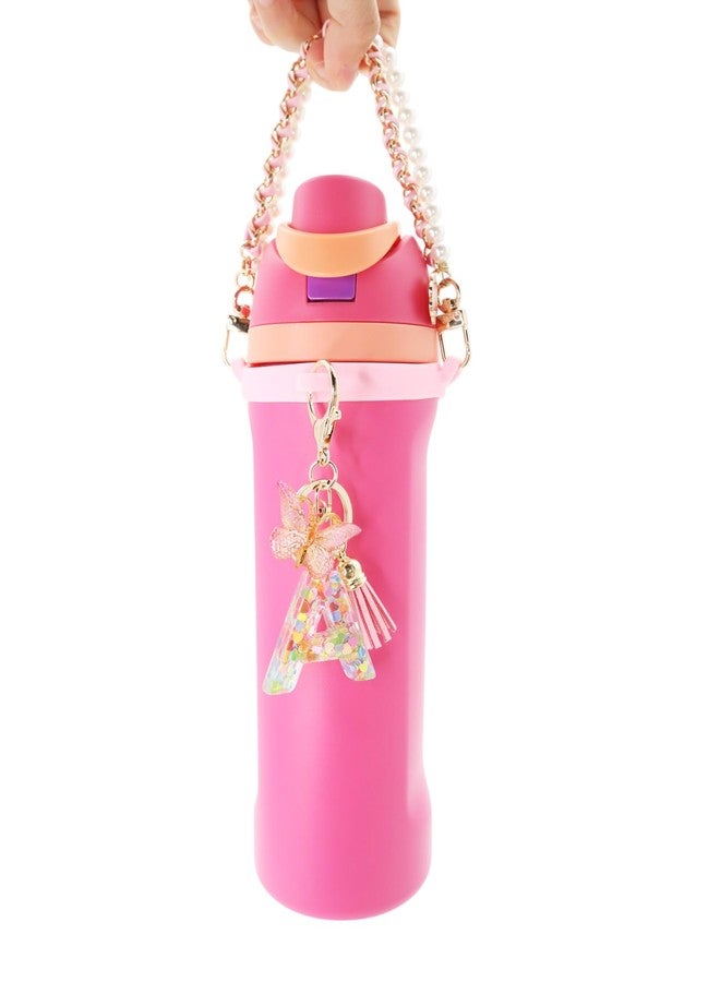 TOVICE Letter Charm Accessories for Owala Water Bottle 24-40oz, 3PC Cute Initial Charms & Water Bottle Handle Strap with a Thick Elastic Silicone Ring Holder (Pink, A) - Image 3