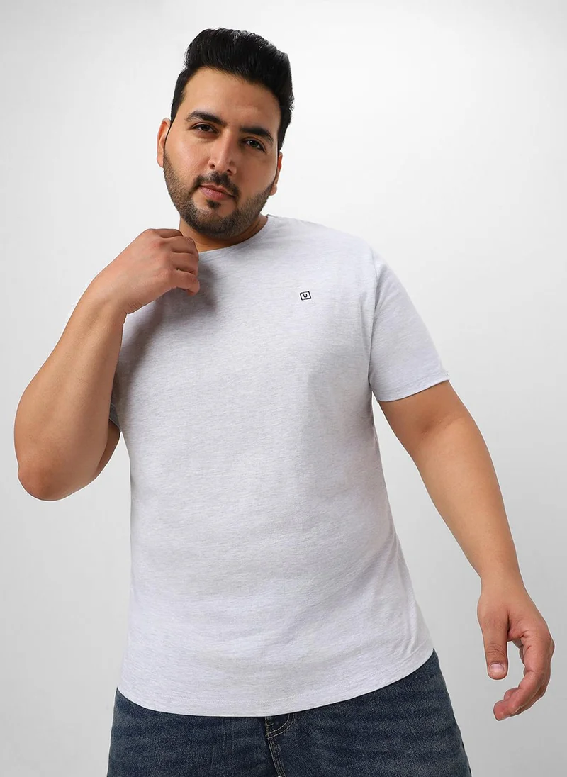 Urbano Plus Men's White Melange Solid Regular Fit Round Neck Cotton T-Shirt
