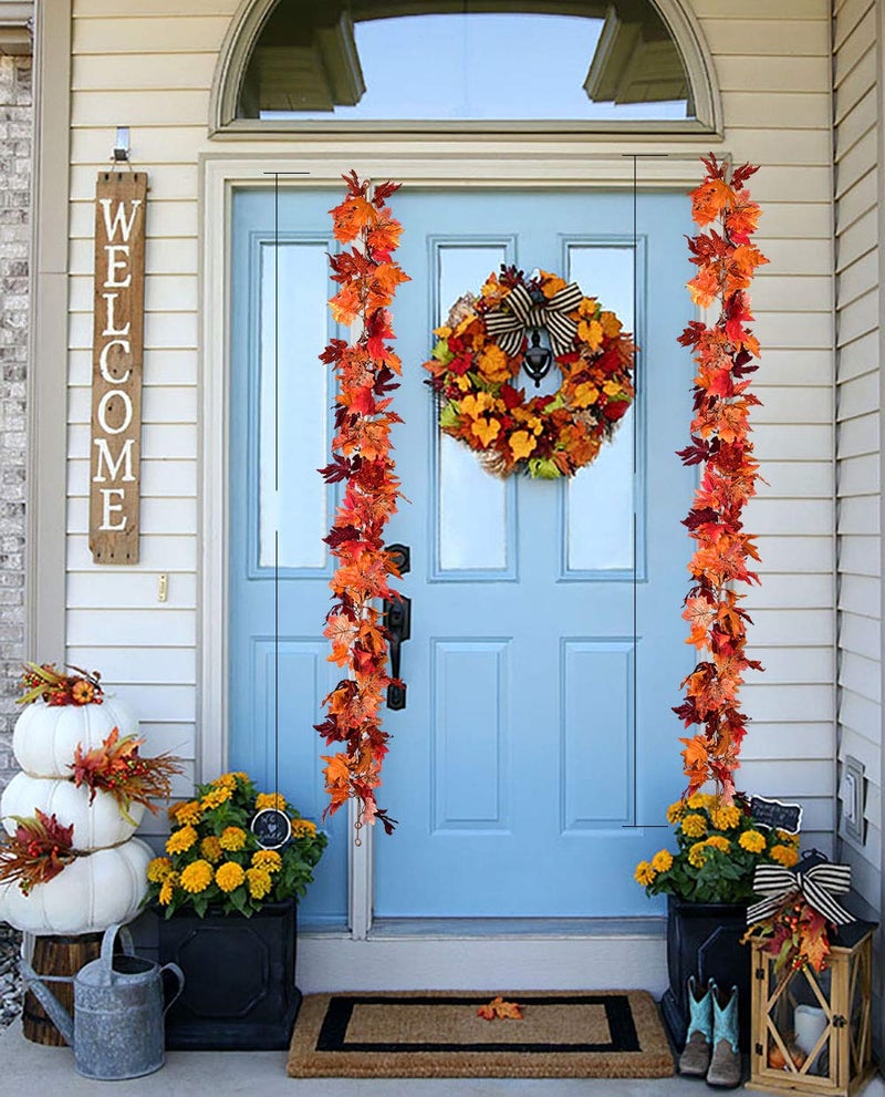 DearHouse 2 Pack Fall Garland Maple Leaf, 5.9Ft/Piece Hanging Vine Garland Artificial Autumn Foliage Garland Thanksgiving Decor for Home Wedding Fireplace Party Christmas (Red) - Image 5