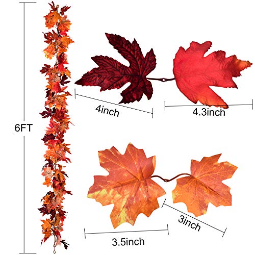 DearHouse 2 Pack Fall Garland Maple Leaf, 5.9Ft/Piece Hanging Vine Garland Artificial Autumn Foliage Garland Thanksgiving Decor for Home Wedding Fireplace Party Christmas (Red) - Image 3