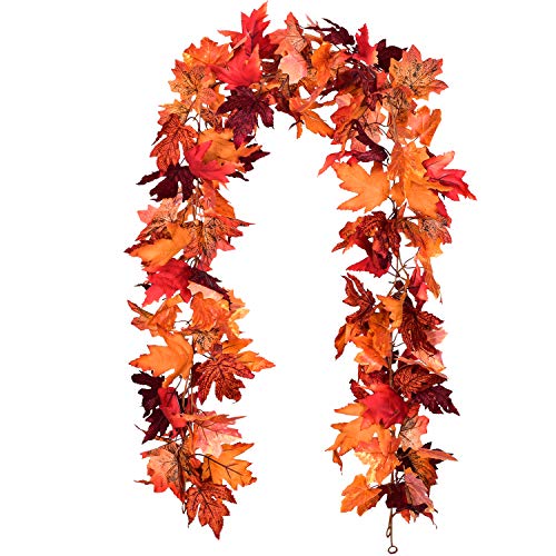 DearHouse 2 Pack Fall Garland Maple Leaf, 5.9Ft/Piece Hanging Vine Garland Artificial Autumn Foliage Garland Thanksgiving Decor for Home Wedding Fireplace Party Christmas (Red) - Image 1
