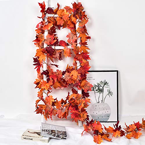 DearHouse 2 Pack Fall Garland Maple Leaf, 5.9Ft/Piece Hanging Vine Garland Artificial Autumn Foliage Garland Thanksgiving Decor for Home Wedding Fireplace Party Christmas (Red) - Image 4