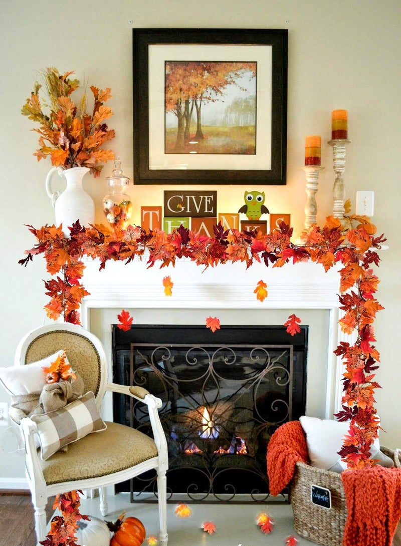 DearHouse 2 Pack Fall Garland Maple Leaf, 5.9Ft/Piece Hanging Vine Garland Artificial Autumn Foliage Garland Thanksgiving Decor for Home Wedding Fireplace Party Christmas (Red) - Image 2