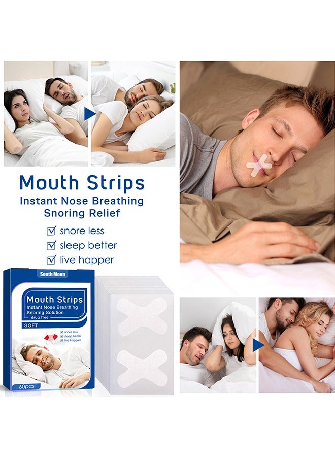 SOUTH MOON 60Pcs X-Shaped Mouth Breathing Correction Patch, Sleep Closed Mouth Patch, Healthy Nasal Breathing And Anti-Snoring Artifact, Nighttime Sleeping, Mouth Breathing, And Loud Snoring  - Image 5