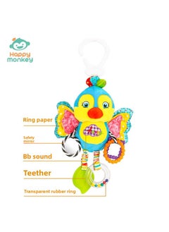 Happy Monkey World Cup Mascot Multifunctional Rattle Mirror Tooth Gel Lathe Hanging Plush Toy-Color:Lathe Hanging - Blue Bird