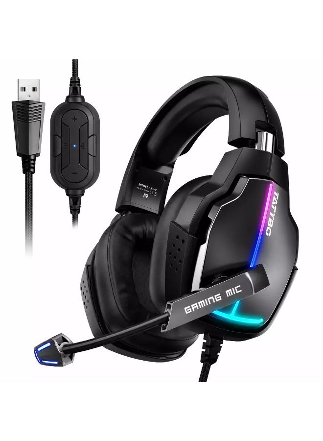 Tatybo XW2 7.1 RGB Gaming Headset – 50mm Drivers, USB Wired Surround Sound Headphones with Noise Cancelling Microphone for PC, PS5 & PS4 - Image 1