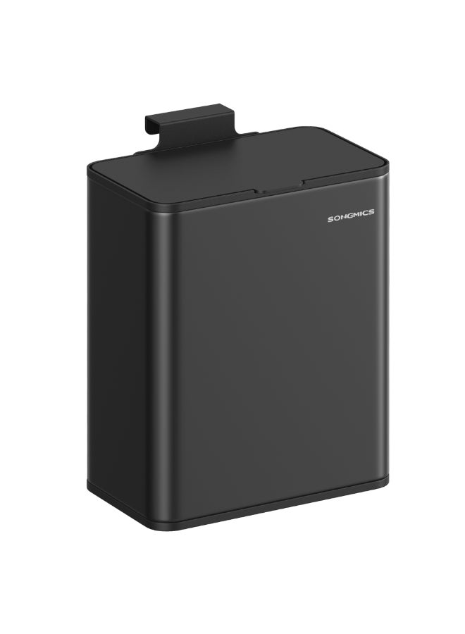 SONGMICS Hanging Kitchen Bin, 2.1-Gallon (8 L) Steel Trash Bin with Lid for Food Waste, Cabinet Door Hanging or Wall-Mounted with Hooks, for Under Sink, Bathrooms, Ink Black - Image 1