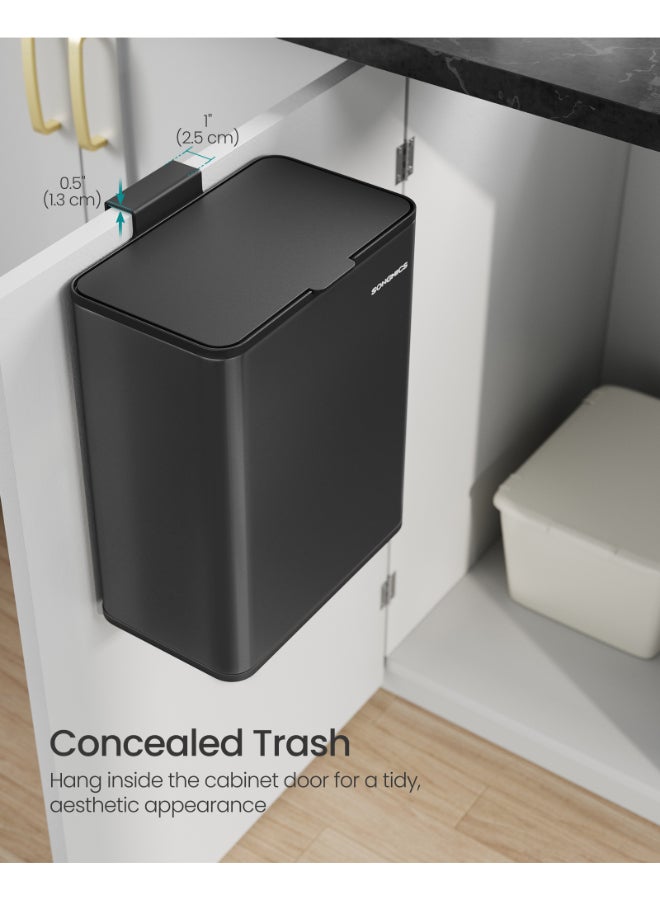 SONGMICS Hanging Kitchen Bin, 2.1-Gallon (8 L) Steel Trash Bin with Lid for Food Waste, Cabinet Door Hanging or Wall-Mounted with Hooks, for Under Sink, Bathrooms, Ink Black - Image 5