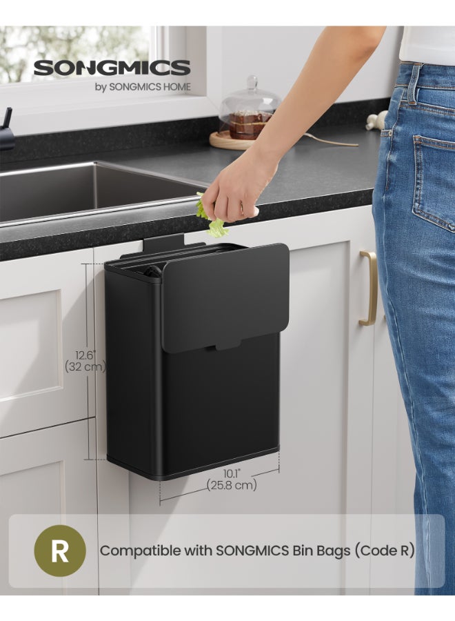 SONGMICS Hanging Kitchen Bin, 2.1-Gallon (8 L) Steel Trash Bin with Lid for Food Waste, Cabinet Door Hanging or Wall-Mounted with Hooks, for Under Sink, Bathrooms, Ink Black - Image 2