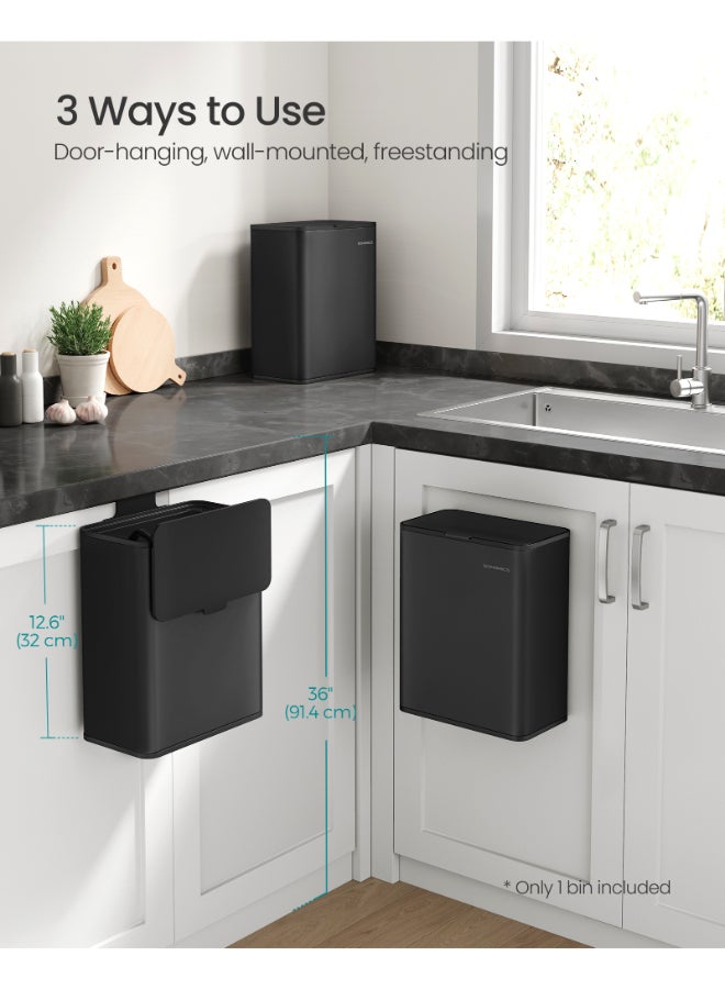 SONGMICS Hanging Kitchen Bin, 2.1-Gallon (8 L) Steel Trash Bin with Lid for Food Waste, Cabinet Door Hanging or Wall-Mounted with Hooks, for Under Sink, Bathrooms, Ink Black - Image 3