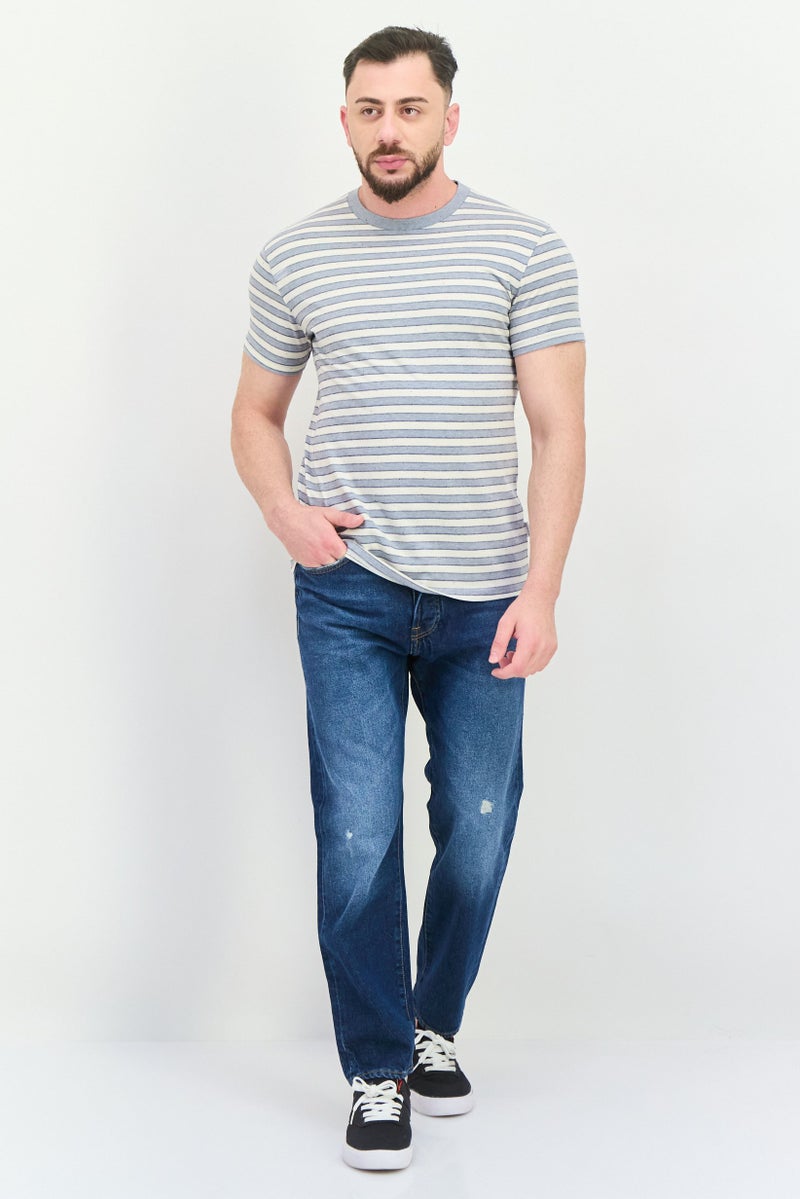 Peter Werth تي شيرت رجالي بأكمام قصيرة وياقة دائرية، مخطط، بيج - Image 3