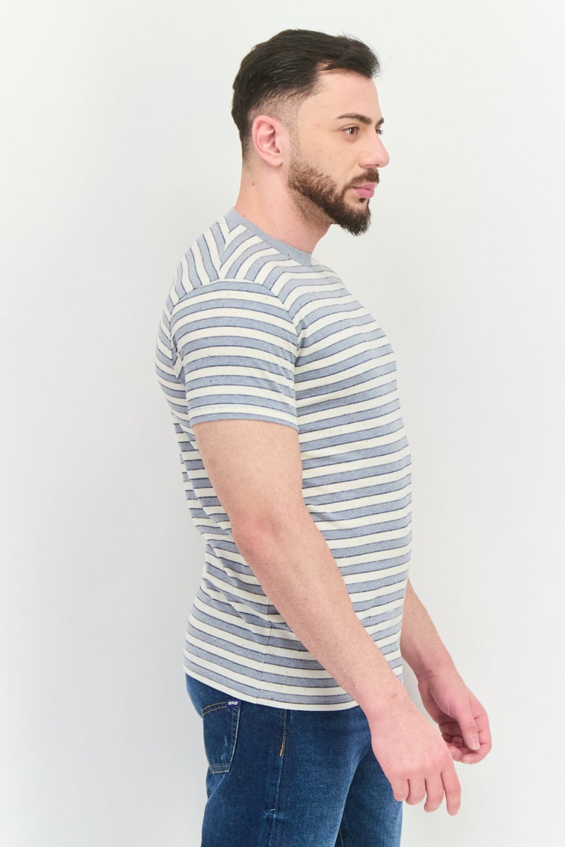 Peter Werth تي شيرت رجالي بأكمام قصيرة وياقة دائرية، مخطط، بيج - Image 2