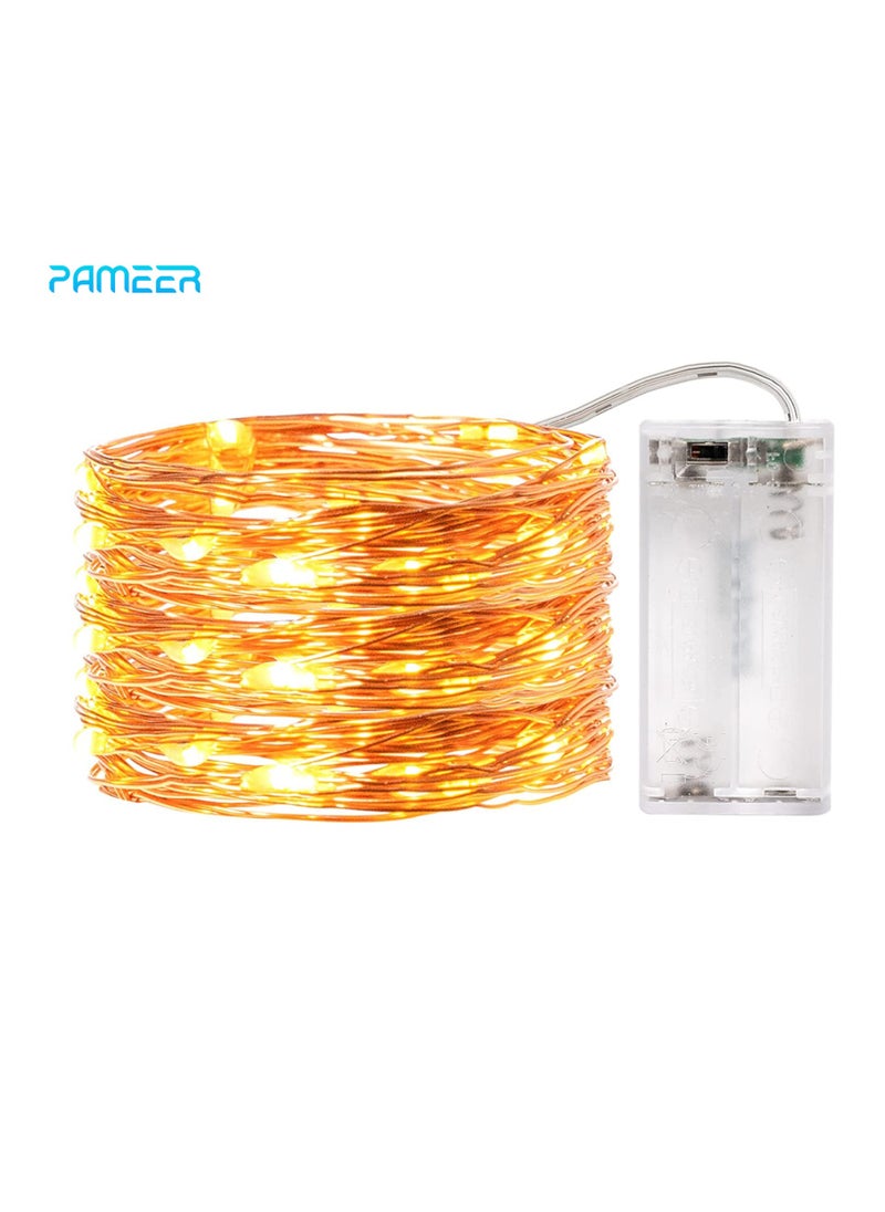PAMEER Fairy String Lights 3Mtr Long 10ft 30 LEDs AA Battery Operated Strip for Diwali EID Ramadan Wedding Birthday Party Home Decoration Waterproof Single Mode Battery Box Button ON OFF Warm White  - Image 1