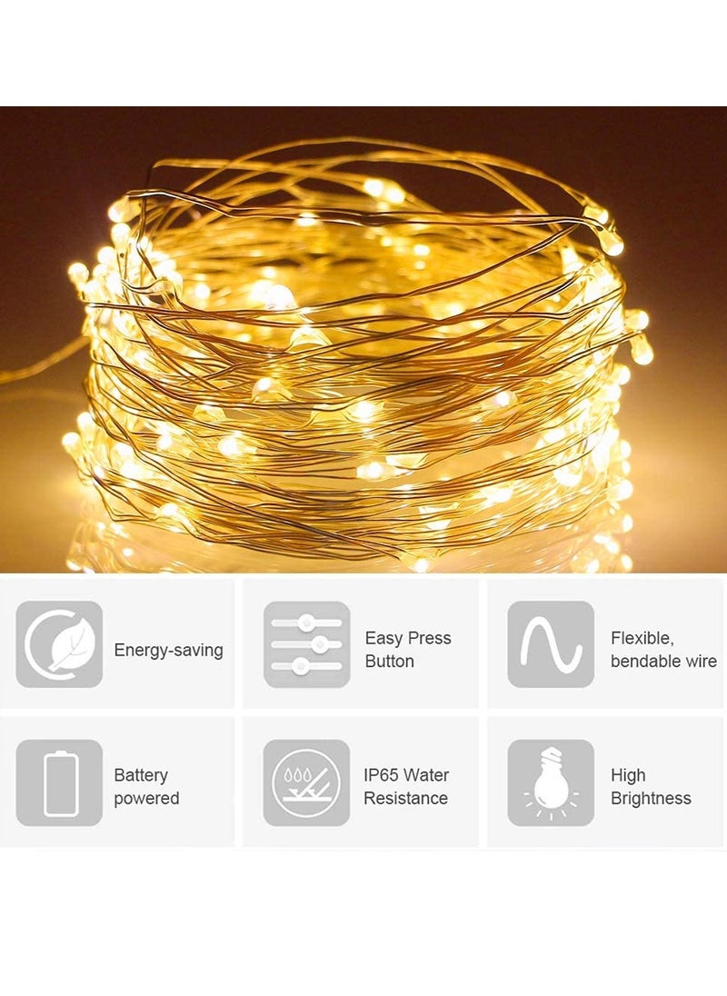 PAMEER Fairy String Lights 3Mtr Long 10ft 30 LEDs AA Battery Operated Strip for Diwali EID Ramadan Wedding Birthday Party Home Decoration Waterproof Single Mode Battery Box Button ON OFF Warm White  - Image 4