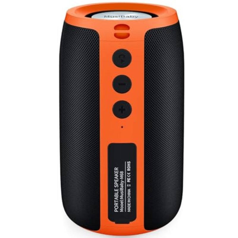 M68 tooth Speaker, 12W, IPX5, FM, USB AUX, Orange Portable 12W speaker for camping, garage, backyard and beach. IPX5 splash-resistant with FM, USB drive, AUX and dual pairing - Image 1