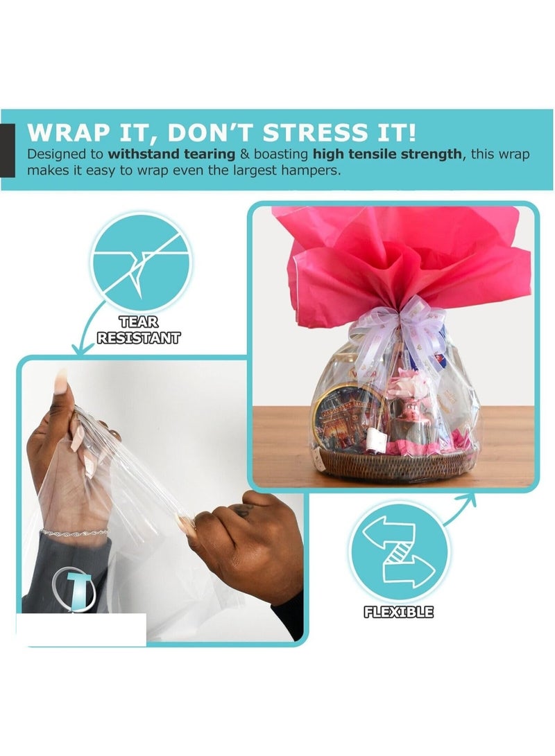 Home zone Clear Cellophane Gift Wrapping Roll with 30 Pull Bows, 3 Ribbon Rolls for Florist Bouquet, Basket Gifts Boxes, Fruit and Crafts (70CM x 20M) - Image 5