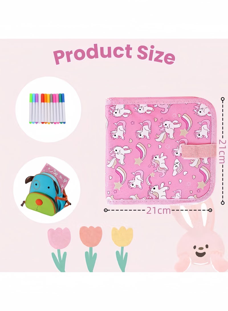 ColaBear Erasable Doodle Board, 14 Pages Painting Toys for 3+ Year Old Boys Girls, Drawing Pad for Toddlers Birthday Halloween Gifts, With 12 Coloring Pens (Pink Unicorn) - Image 2