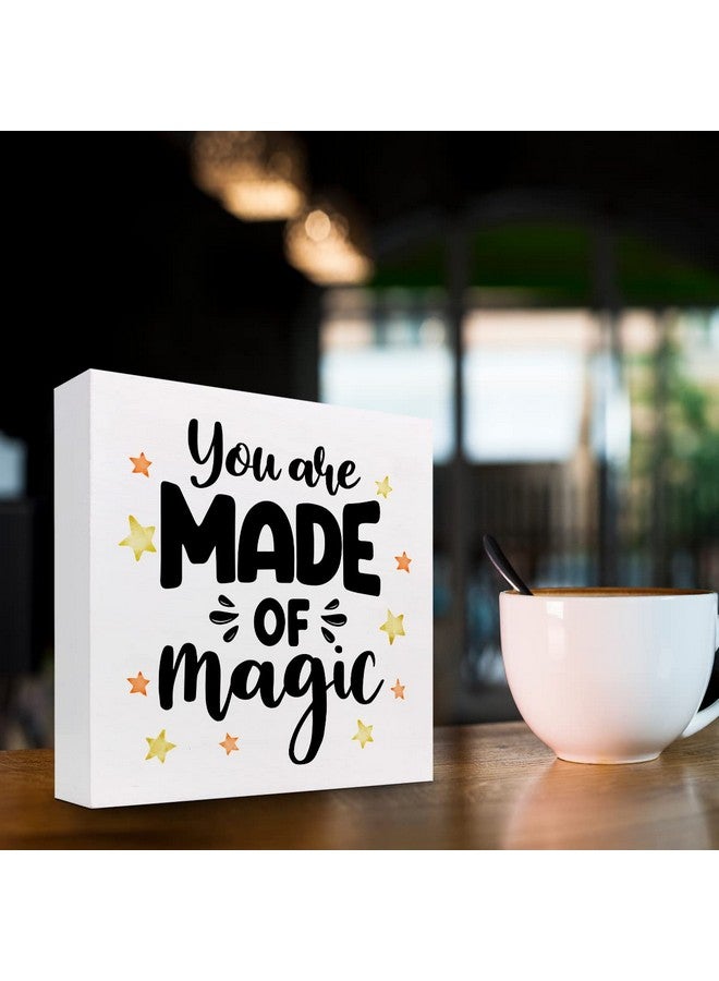 z-crange z-crange You Are Made of Magic Wood Block Sign Desk Decor,Rustic Inspirational Wooden Box Plaque Sign Desk Decor for Home Office Shelf Table Decorations - Image 3