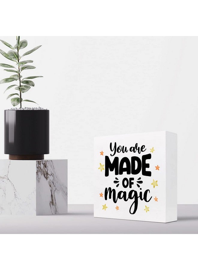 z-crange z-crange You Are Made of Magic Wood Block Sign Desk Decor,Rustic Inspirational Wooden Box Plaque Sign Desk Decor for Home Office Shelf Table Decorations - Image 4