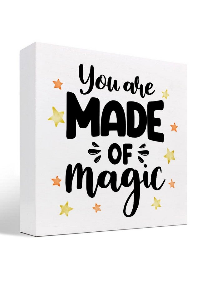z-crange z-crange You Are Made of Magic Wood Block Sign Desk Decor,Rustic Inspirational Wooden Box Plaque Sign Desk Decor for Home Office Shelf Table Decorations - Image 1