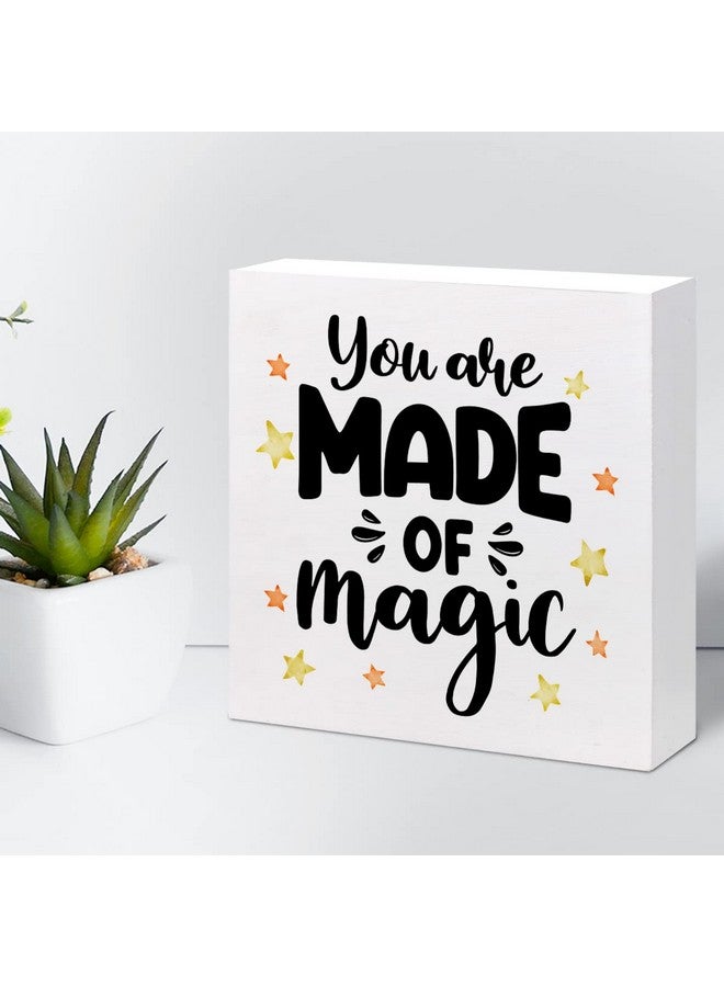 z-crange z-crange You Are Made of Magic Wood Block Sign Desk Decor,Rustic Inspirational Wooden Box Plaque Sign Desk Decor for Home Office Shelf Table Decorations - Image 5