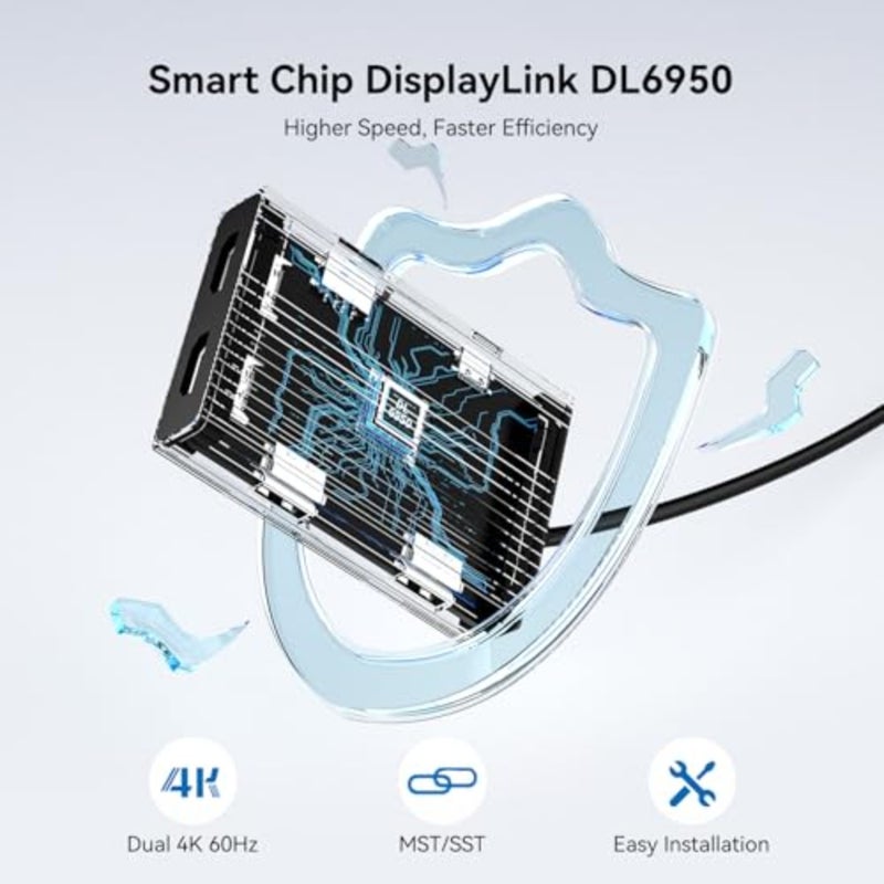 محول USB C إلى HDMI Dual DisplayLink للاستخدام المكتبي، سبائك الألومنيوم، أسود، دعم شاشة مزدوجة 4K@60 هرتز مع شحن PD 100 وات - Image 4
