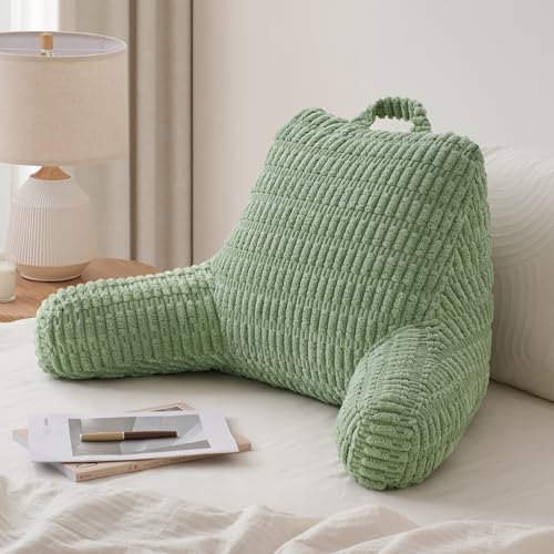 Blissful Diary Reading Pillow, Backrest Pillow with Shredded Memory Foam for Adult & Children, Designed for Bed and Couch Sitting Up, Includes Arms, Pockets and Washable Cover, Sage Green - Image 1
