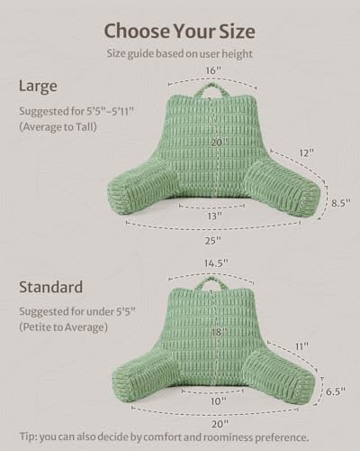 Blissful Diary Reading Pillow, Backrest Pillow with Shredded Memory Foam for Adult & Children, Designed for Bed and Couch Sitting Up, Includes Arms, Pockets and Washable Cover, Sage Green - Image 4