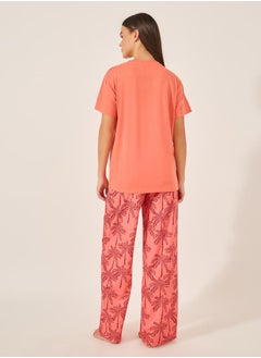 Styli Palm Graphic Print Dropped Shoulder T-Shirt and Straight Pyjama Set  - Image 5