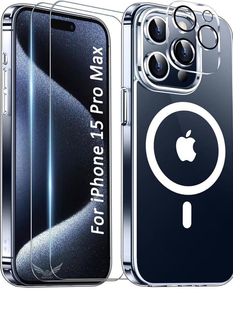 ELTRAZONE IPHONE 15 PRO MAX MAGNETIC CASE [5 IN 1] WITH 2X SCREEN PROTECTORS + 2X CAMERA LENS PROTECTORS, MILITARY PROTECTION, ANTI-YELLOW, SHOCKPROOF, SLIM MAGNETIC COVER FOR IPHONE 15 PRO MAX 6.7 INCH - Image 1