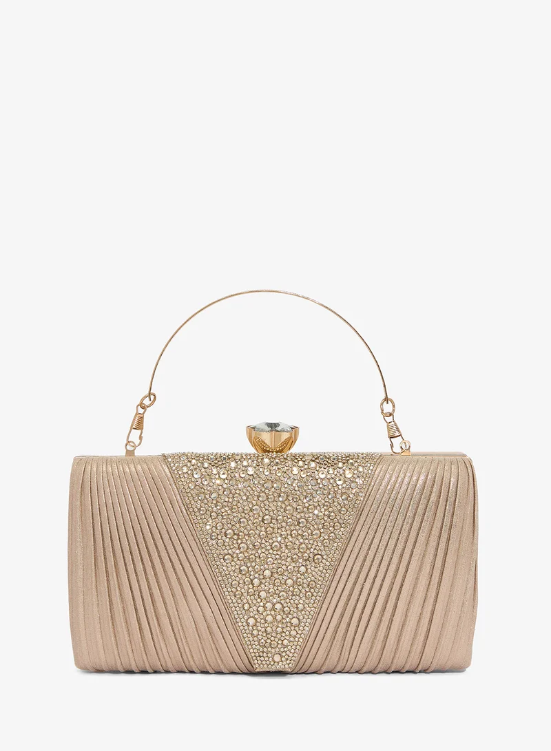 Shimmer Embellished Detail Clutch With Top Handle