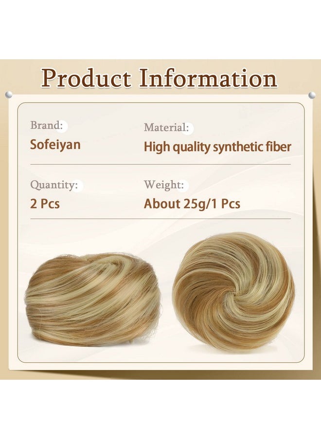 SOFEIYAN 2Pcs Mini Claw Clip In Hair Bun Messy Cat Ears Hair Bun Extension Synthetic Donut Wig Accessory Updo Space Bun Hair Pieces For Women Girls, Strawberry Blonde & Bleach Blonde  - Image 2