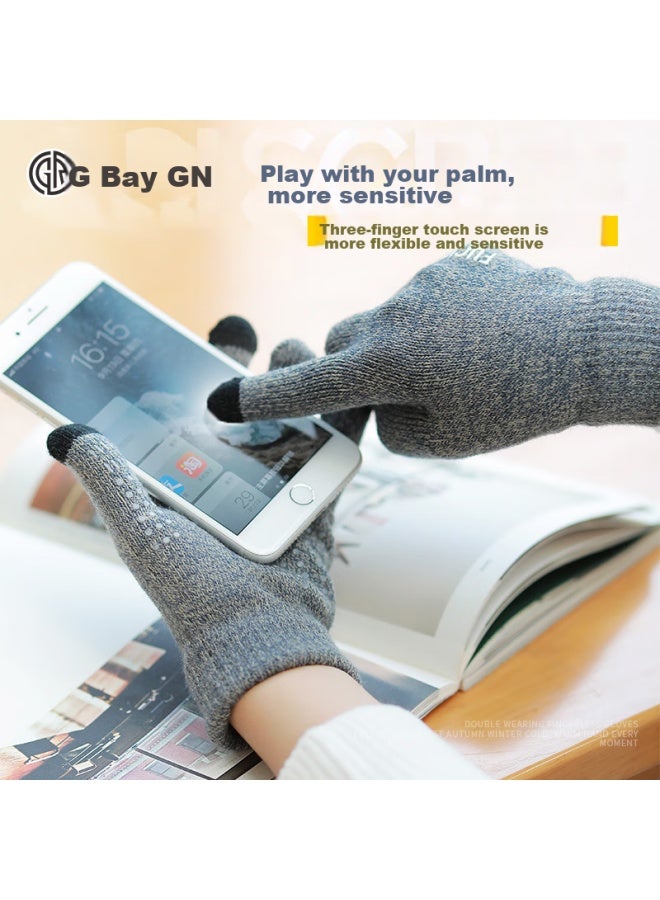 Grgn Men's Gloves, Winter Warm Fleece-lined Thick Outdoor Cycling Driving Knitted Gloves, Non-slip Cold-resistant Men's Gloves - Image 4