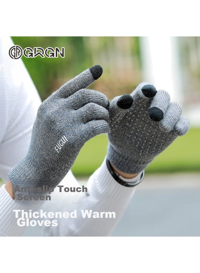 Grgn Men's Gloves, Winter Warm Fleece-lined Thick Outdoor Cycling Driving Knitted Gloves, Non-slip Cold-resistant Men's Gloves - Image 5