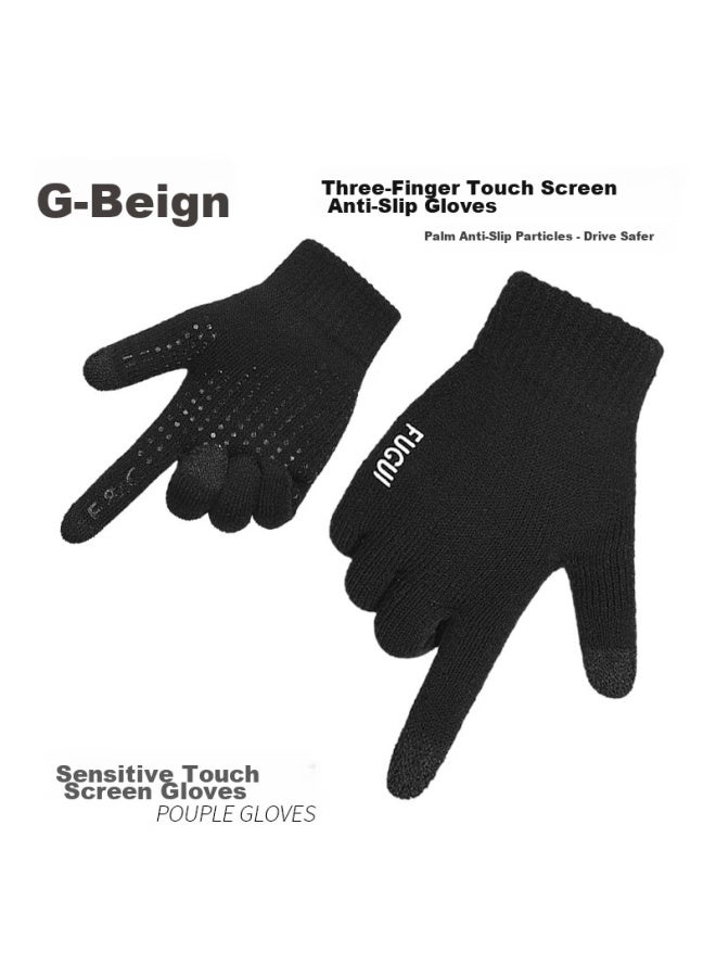 Grgn Men's Gloves, Winter Warm Fleece-lined Thick Outdoor Cycling Driving Knitted Gloves, Non-slip Cold-resistant Men's Gloves - Image 2