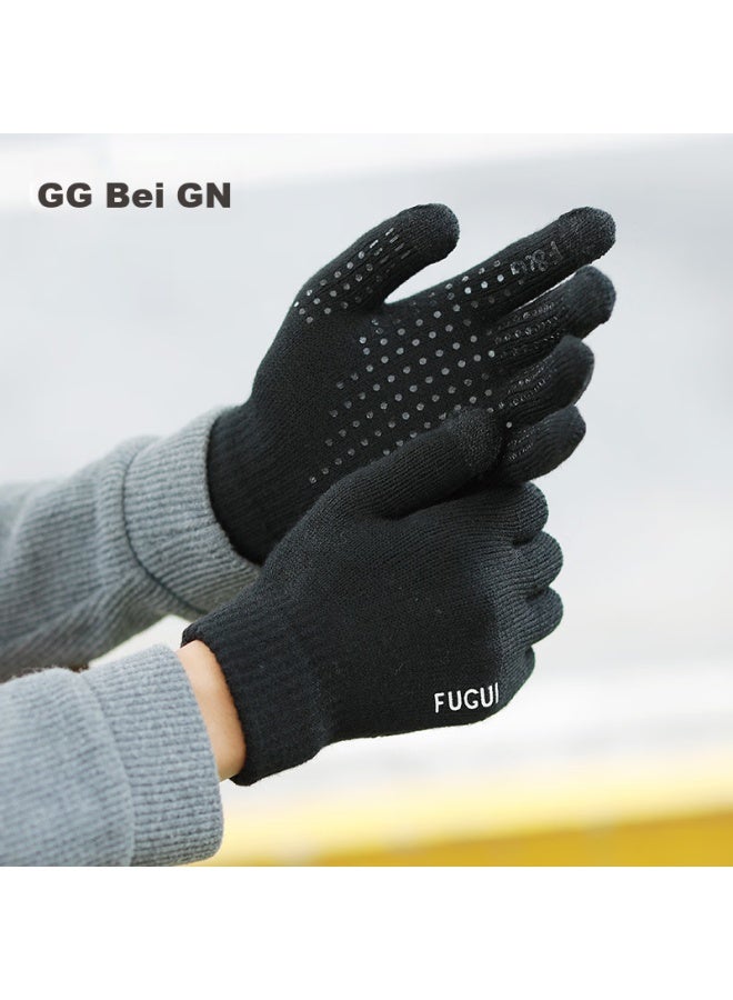 Grgn Men's Gloves, Winter Warm Fleece-lined Thick Outdoor Cycling Driving Knitted Gloves, Non-slip Cold-resistant Men's Gloves - Image 3