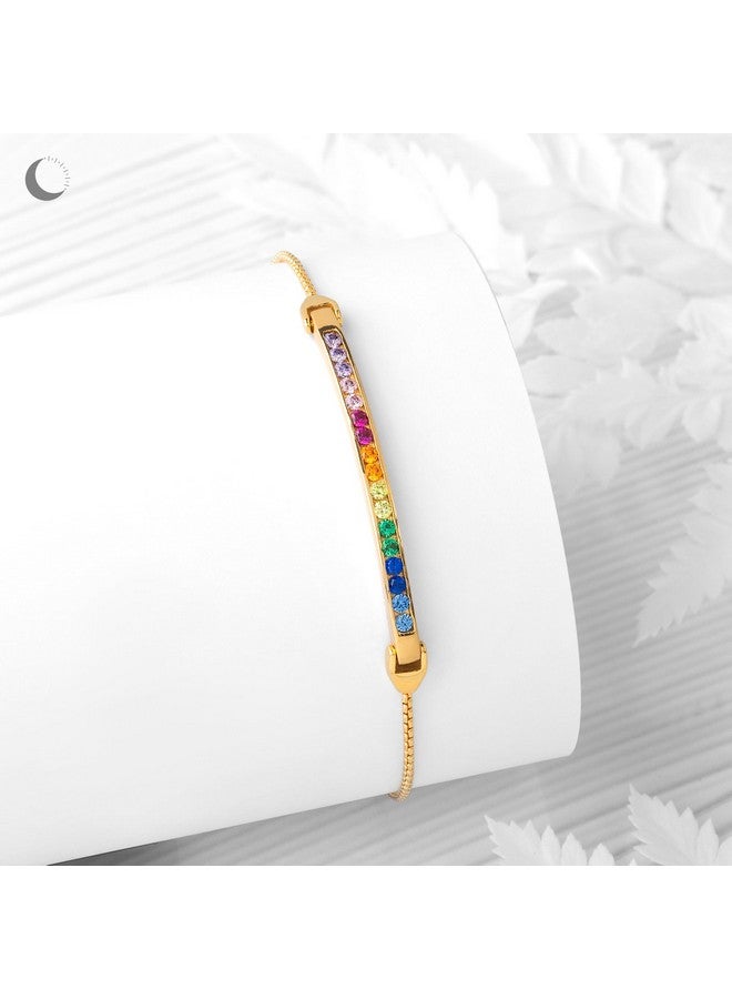 Amberta Lumini Women 925 Sterling Silver Rainbow Bracelet: Gold Colorful Tennis Bracelet - Image 3