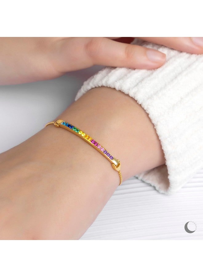 Amberta Lumini Women 925 Sterling Silver Rainbow Bracelet: Gold Colorful Tennis Bracelet - Image 2